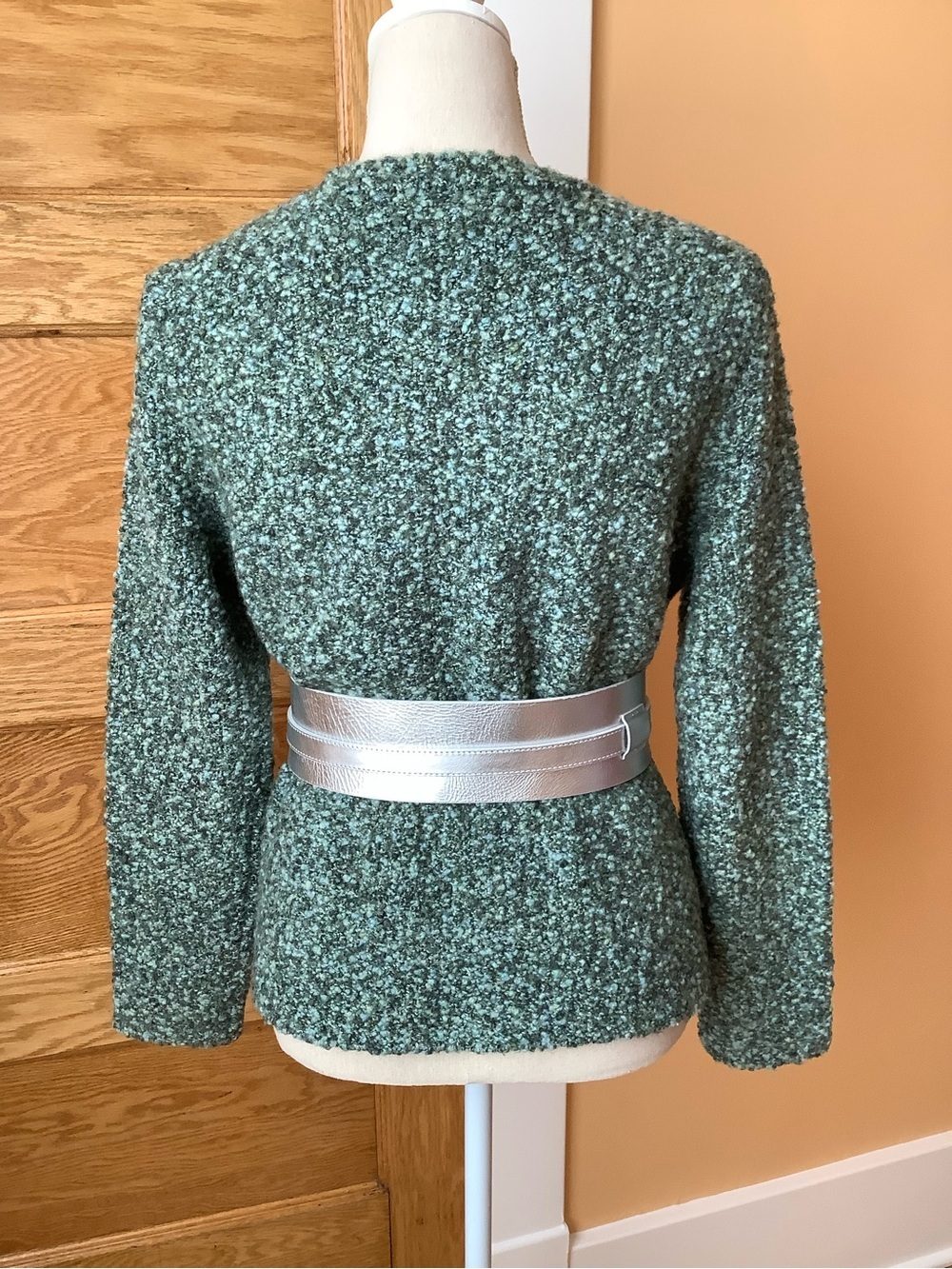 TALBOTS Textured Green Wool Bouclé Cardigan Crop Jacket M - Picture 4 of 11